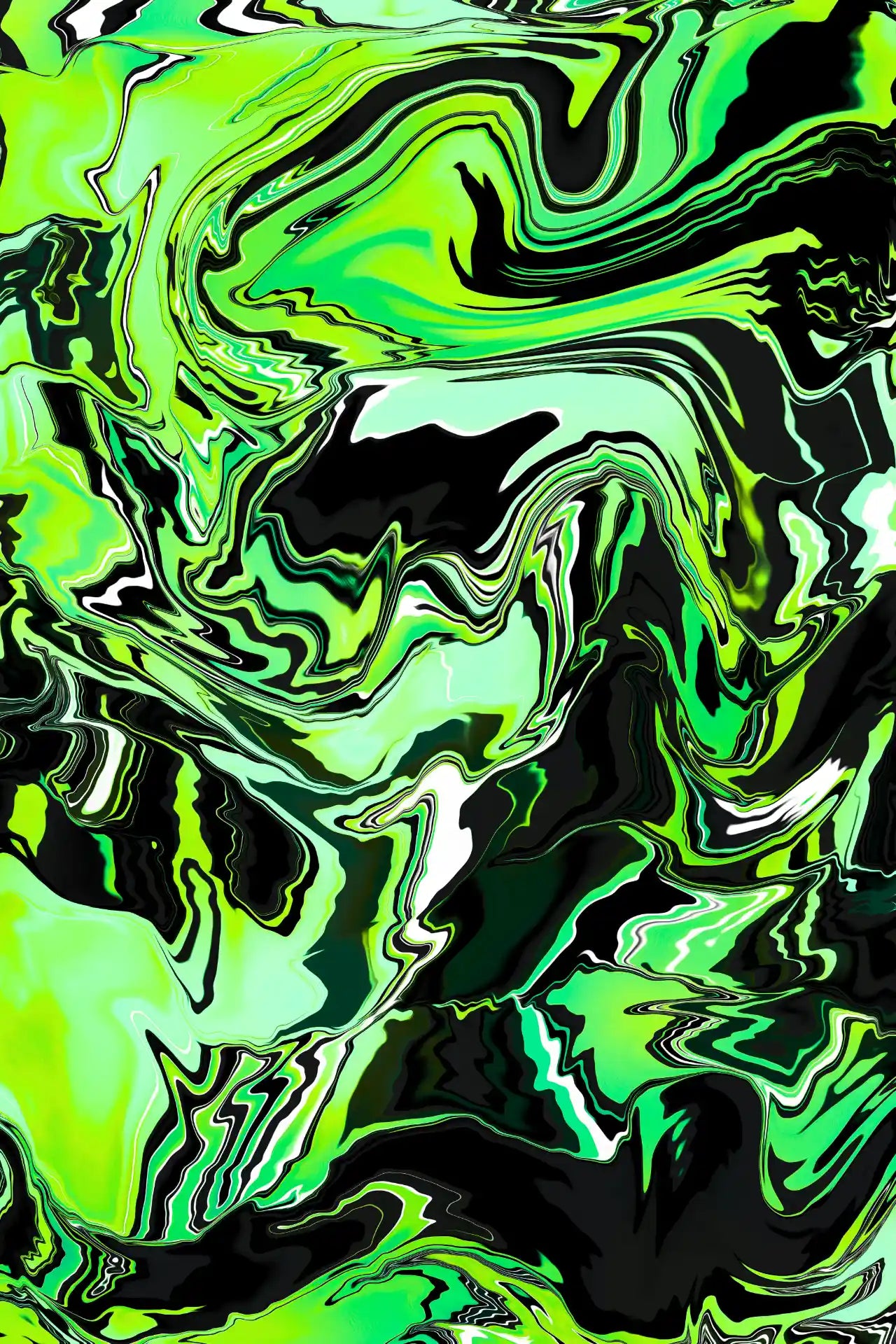 Abstract art with swirling green and black patterns