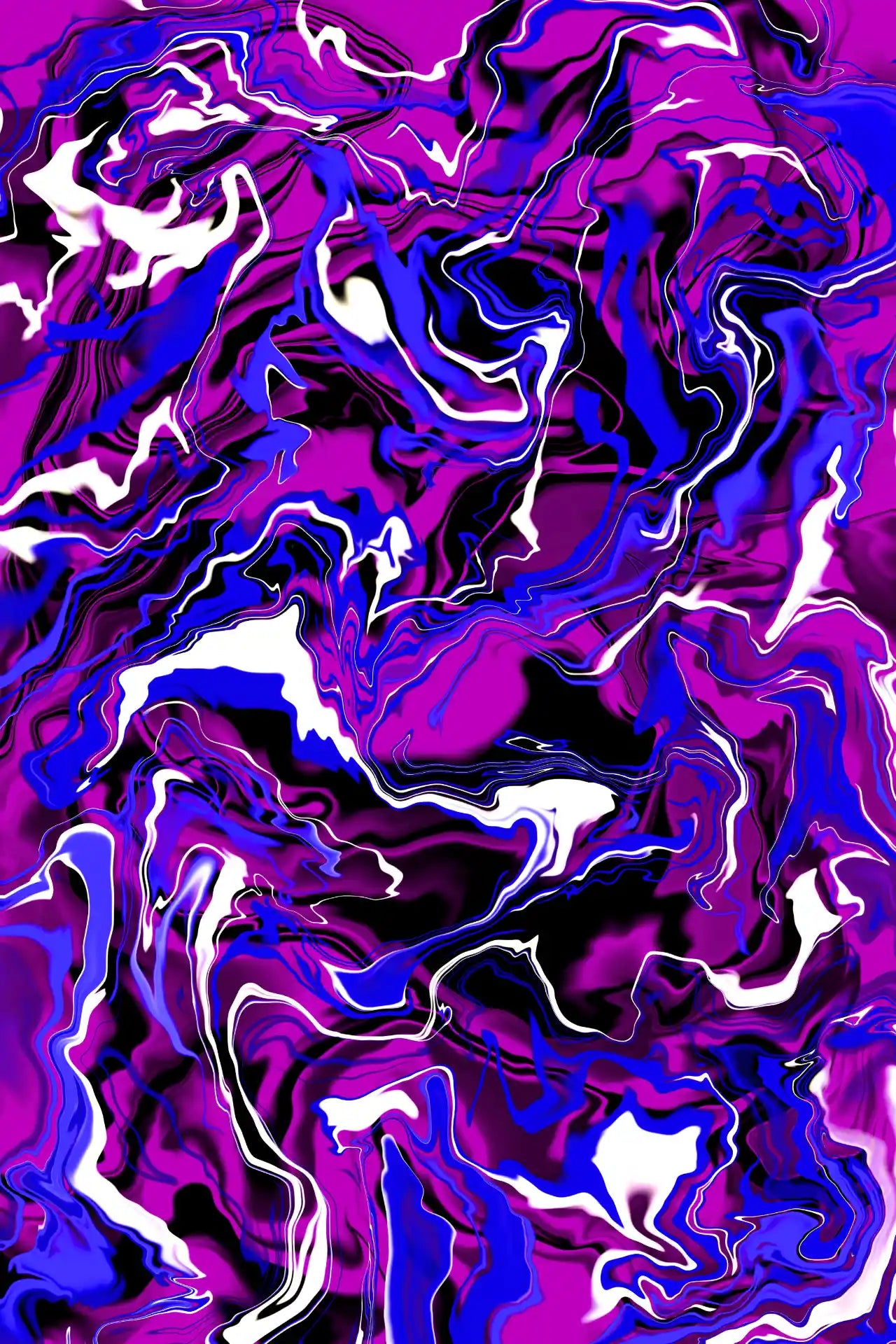 Abstract art with swirling patterns in purple, blue, and white on a dark background