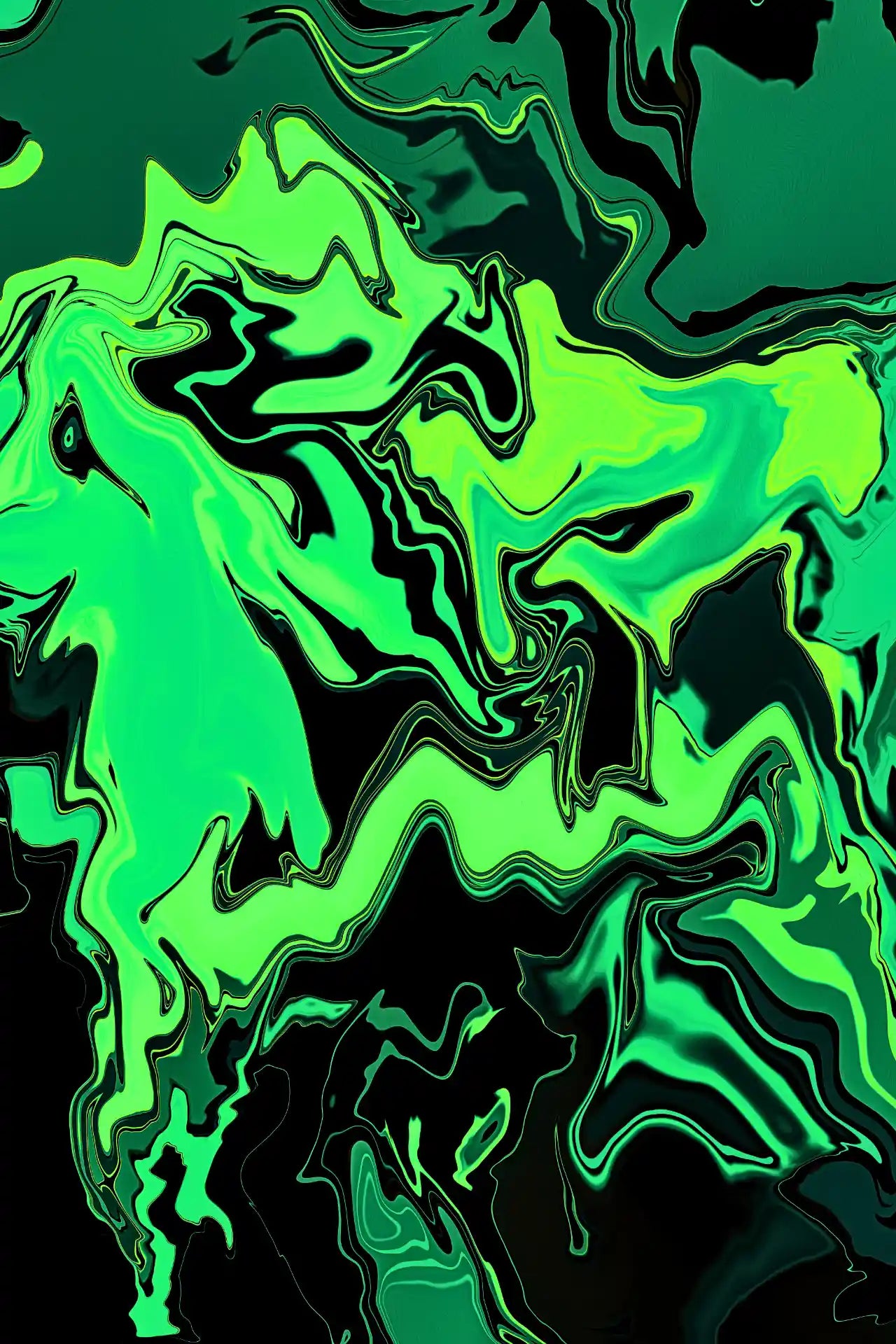 Abstract art with swirling green and black patterns