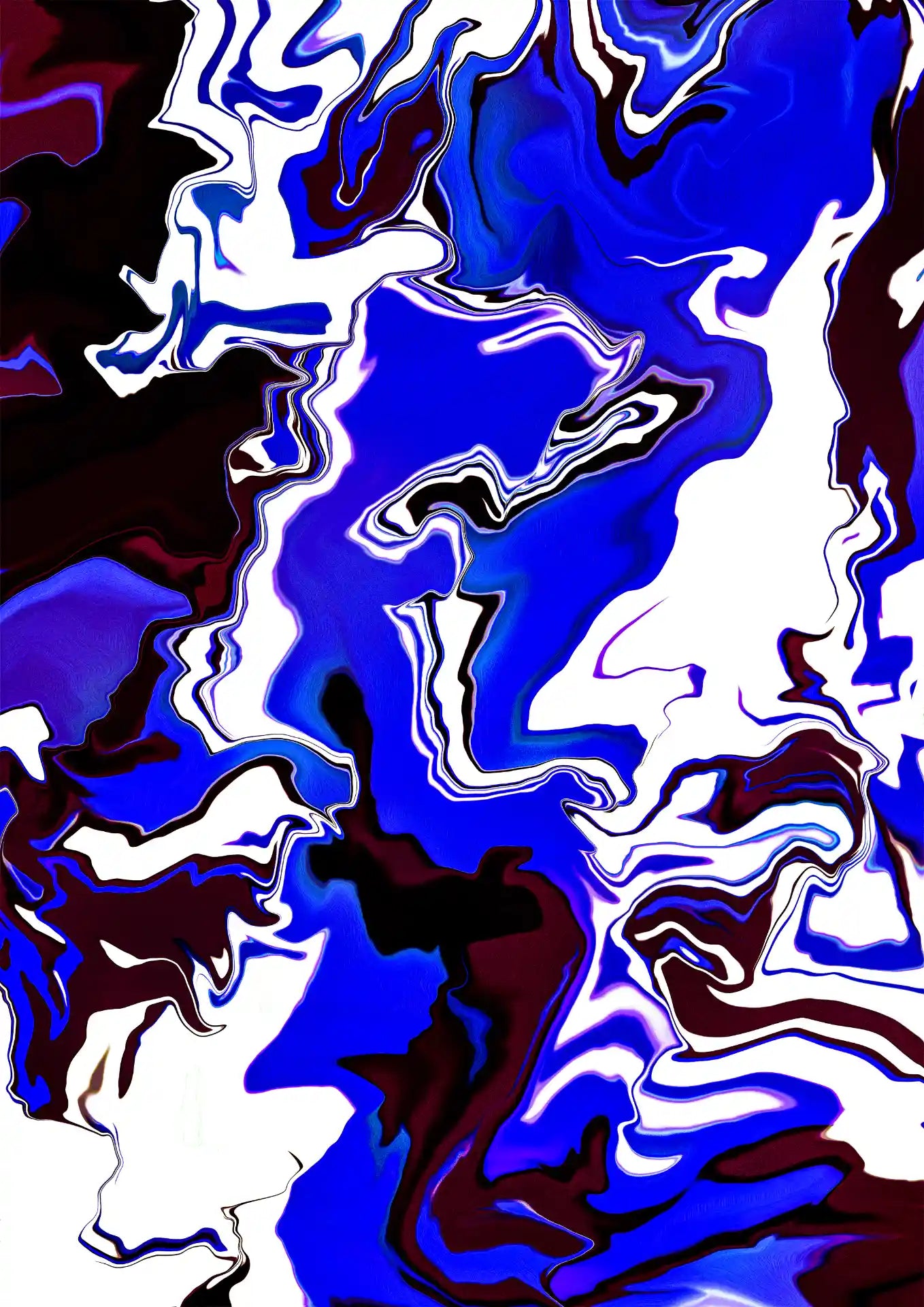 Abstract art with swirling blue, white, and black patterns