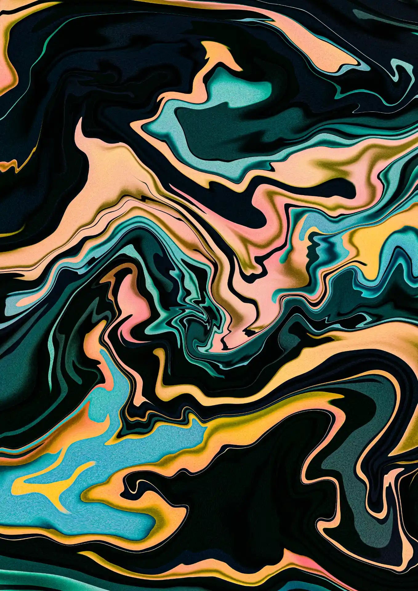 Abstract art with swirling colors on a black background