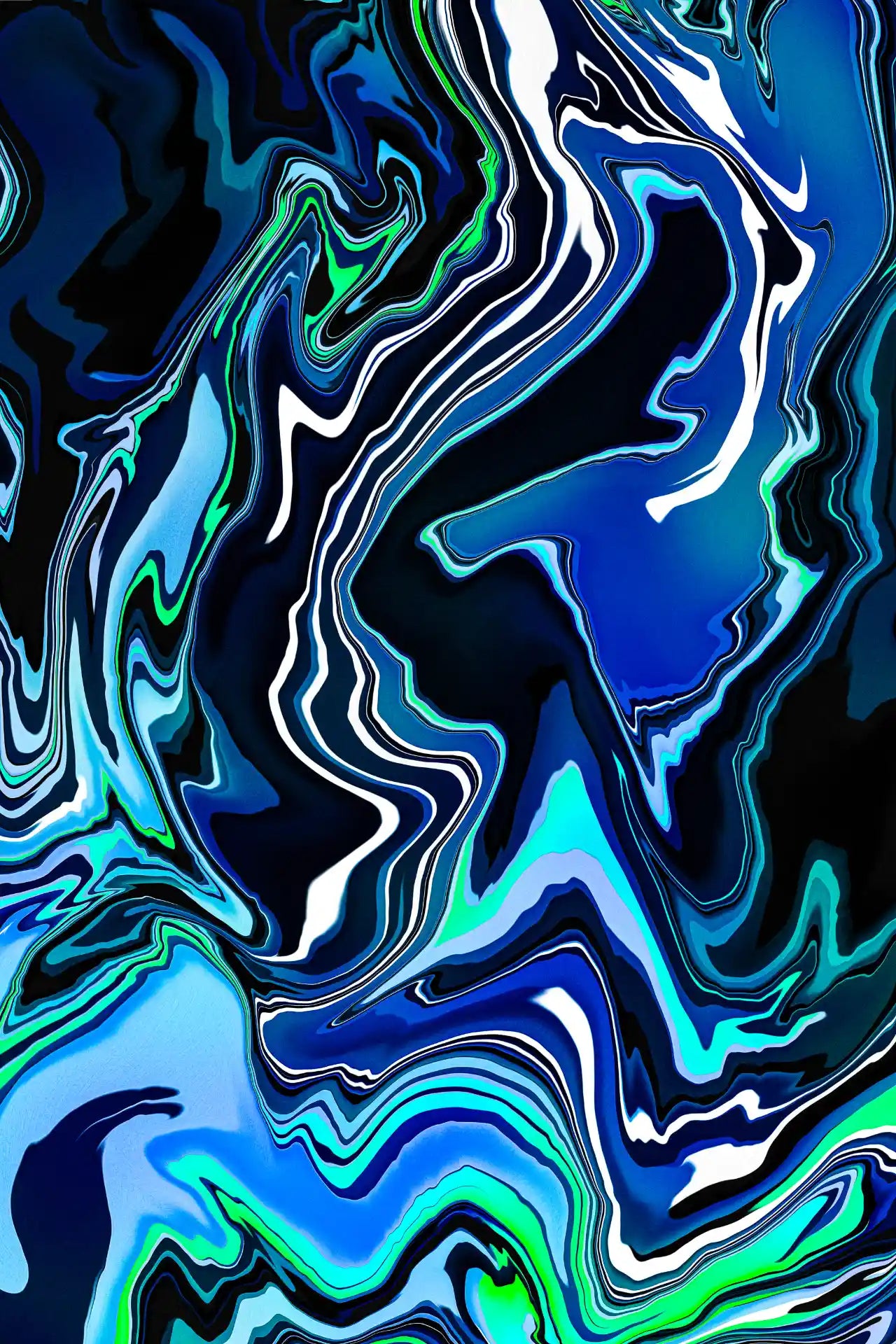 Abstract artwork with swirling blue and green patterns
