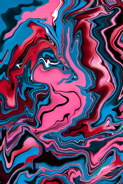 Abstract art with swirling pink and blue patterns