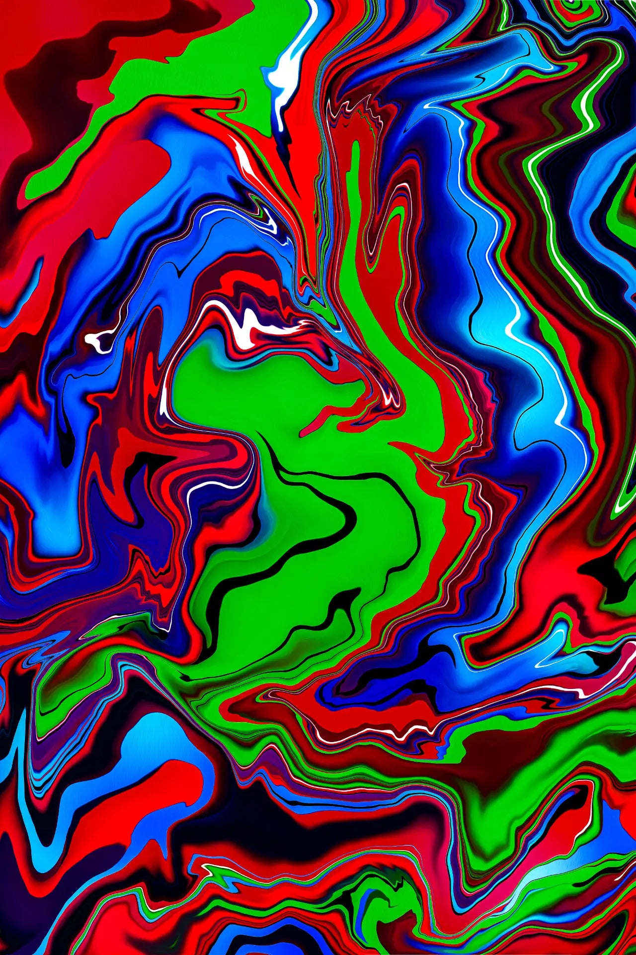 Abstract artwork with swirling colors on a black background