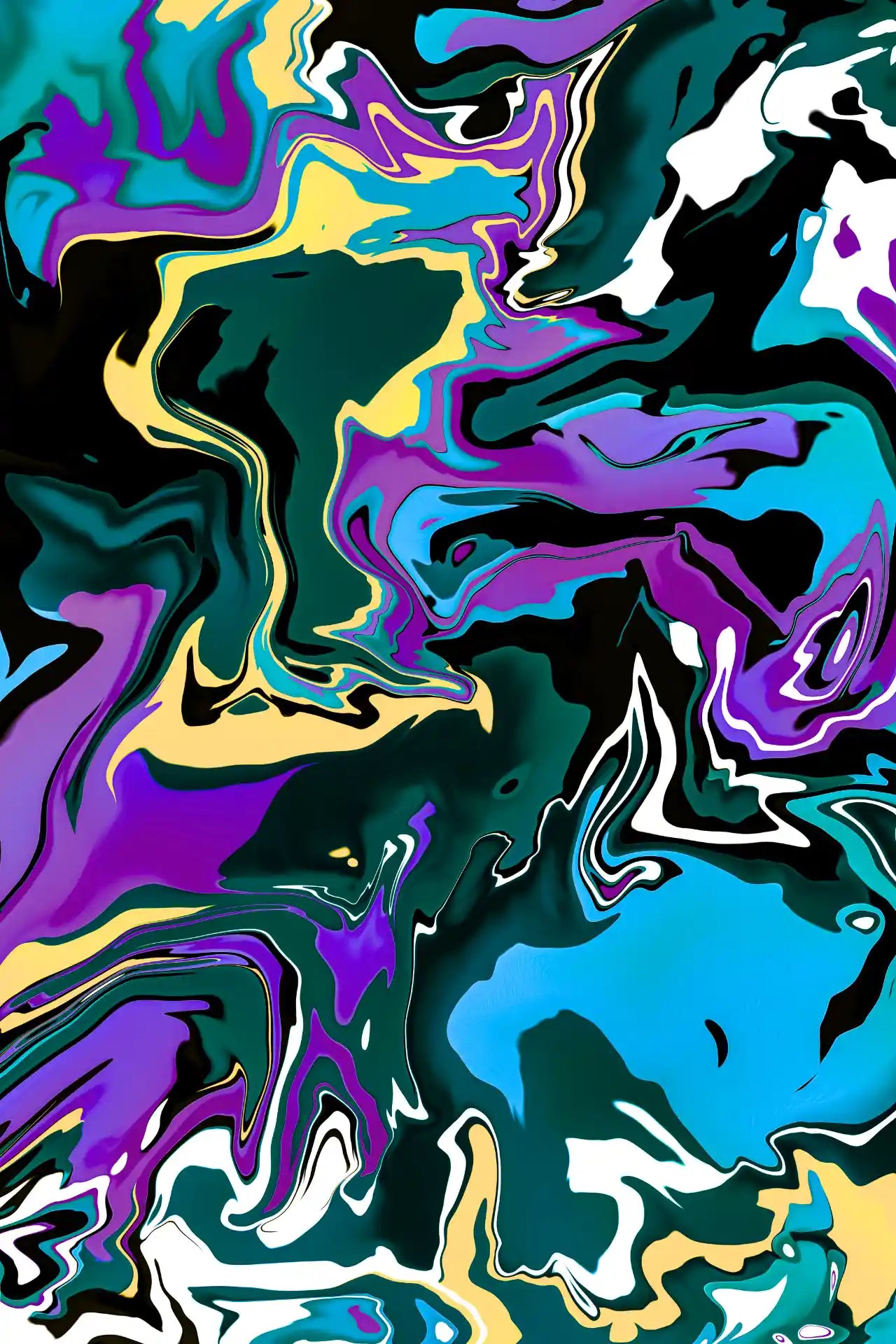 Abstract art with swirling colors on a black background