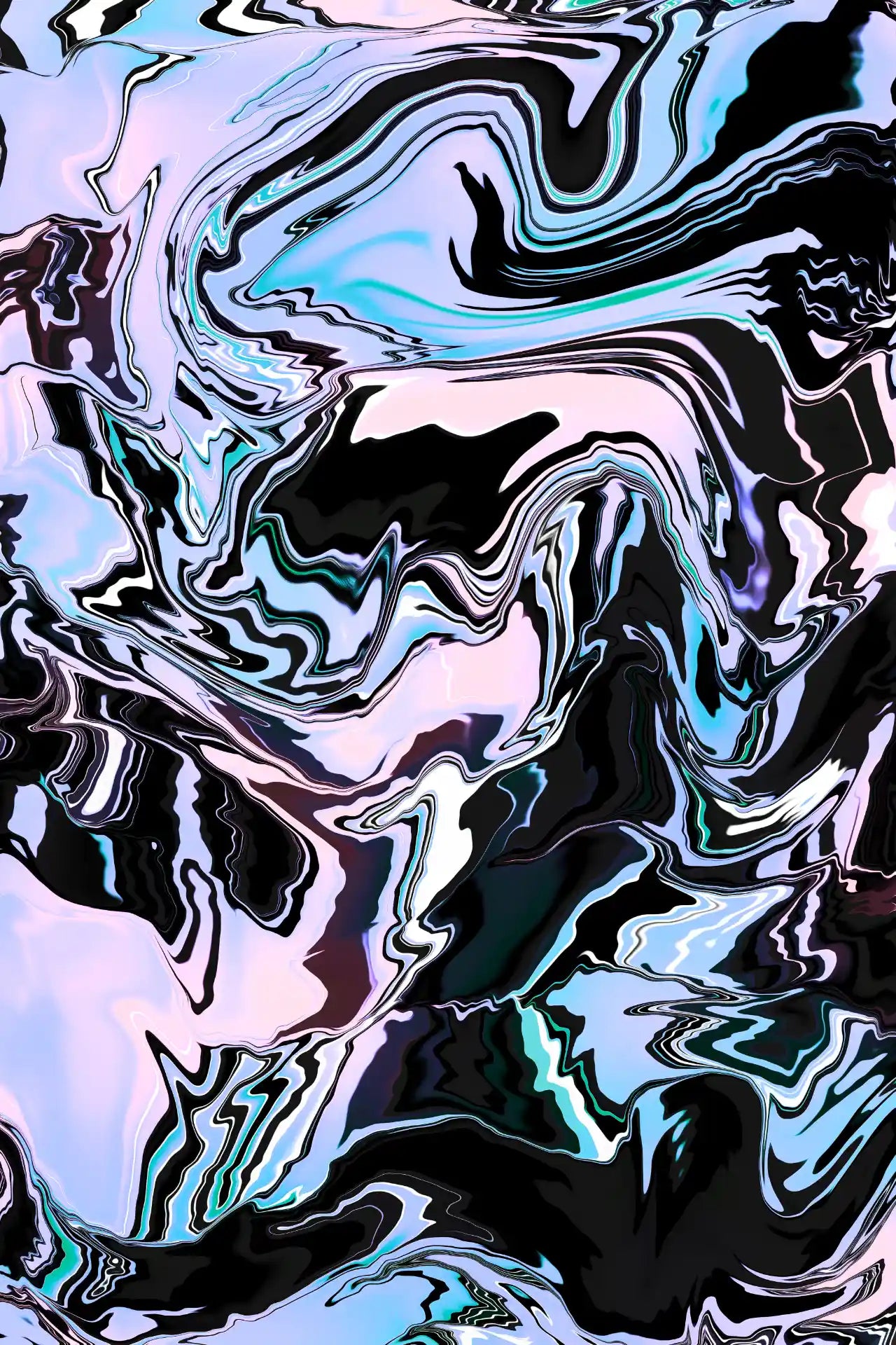 Abstract, multicolored liquid pattern with black and white accents