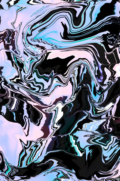 Abstract, multicolored liquid pattern with black and white accents