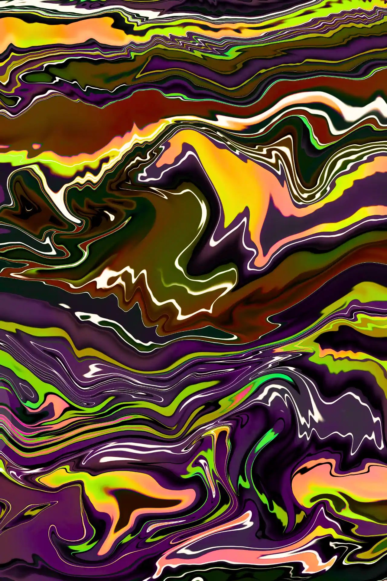 Abstract multicolored pattern with wavy lines on a black background