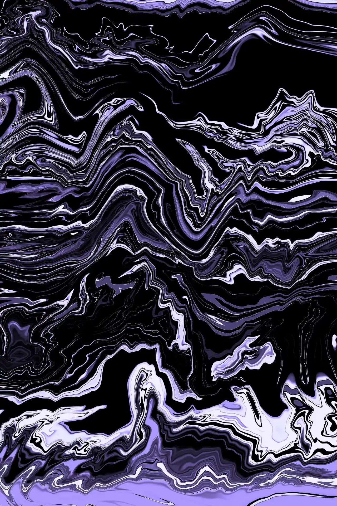Abstract wavy pattern in black, white, and purple on a dark background
