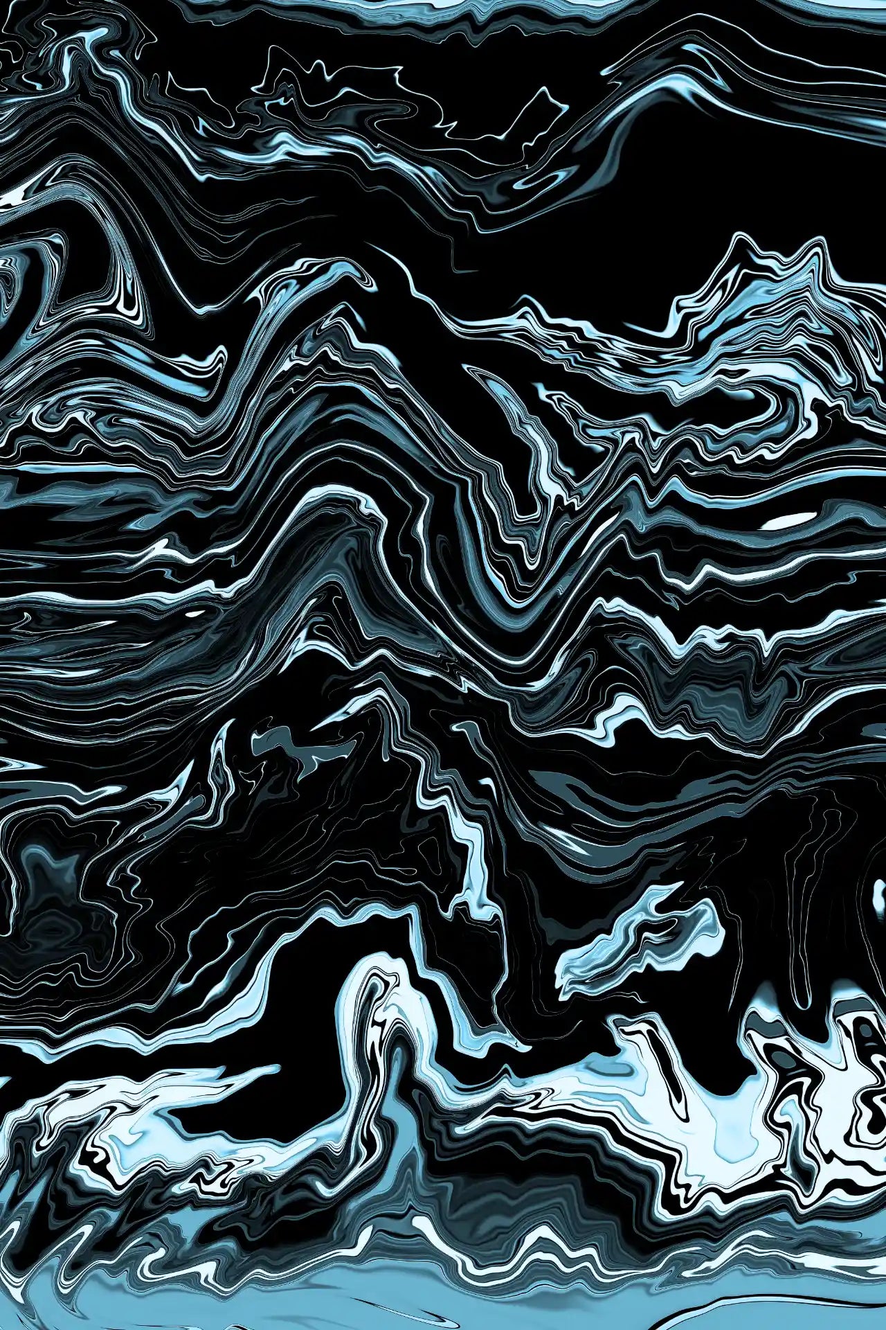 Abstract wavy pattern in black, white, and blue tones.