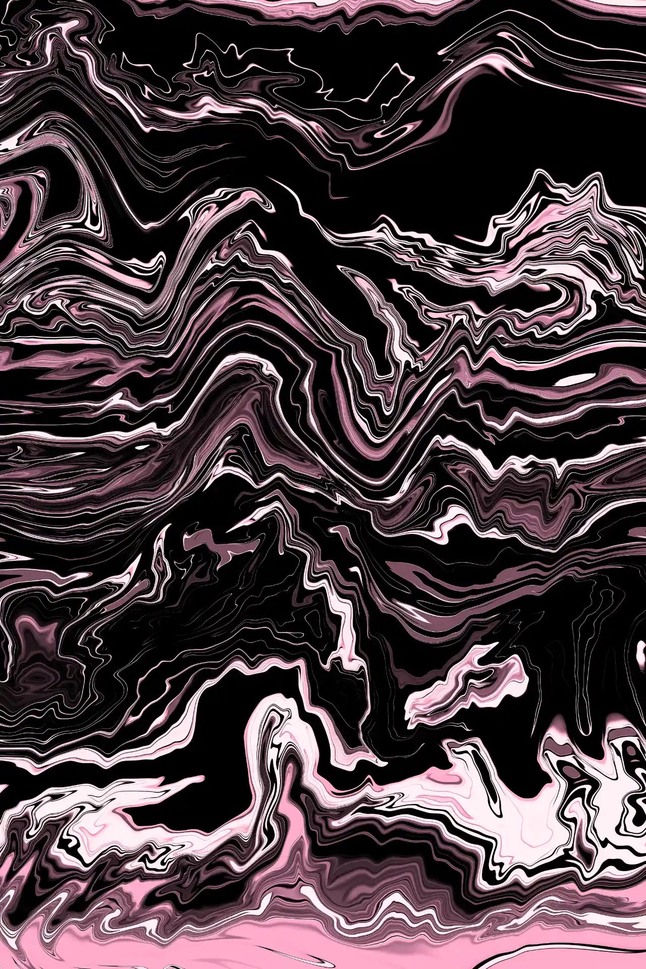 Abstract wavy pattern in black and pink on a black background