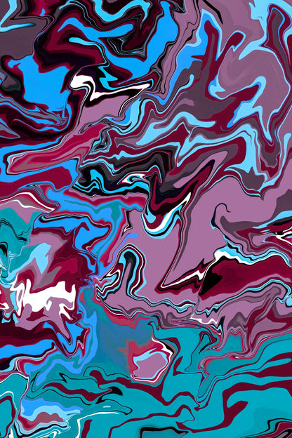 Abstract art with swirling colors in blue, purple, and red.