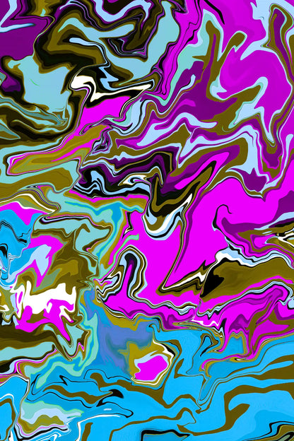 Abstract art with swirling colors including pink, blue, and brown.