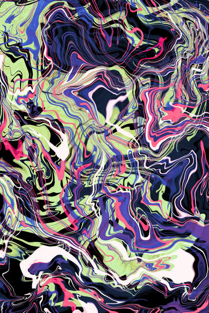 Abstract multicolored pattern with vibrant swirls on a dark background