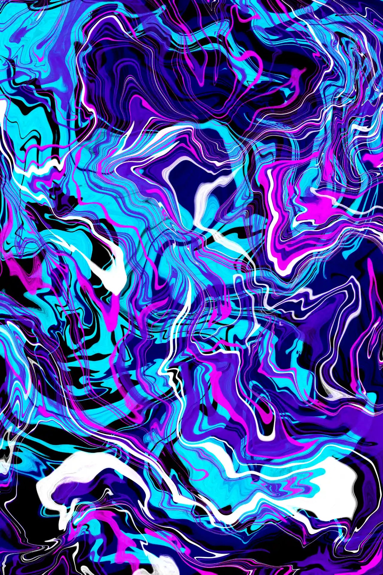 Abstract colorful design with swirling patterns in blue, purple, and pink.