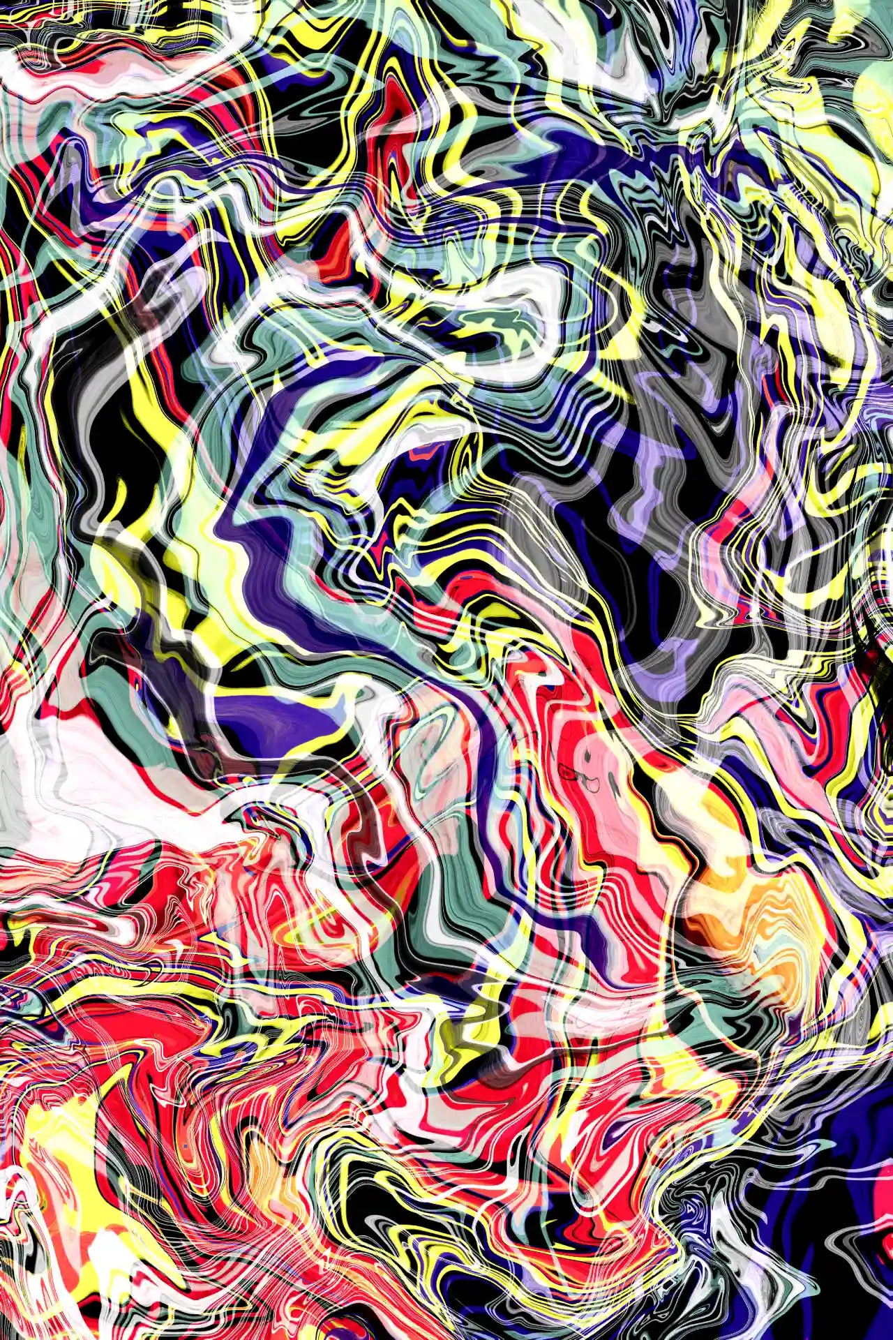 Abstract multicolored pattern with swirling colors on a clear background