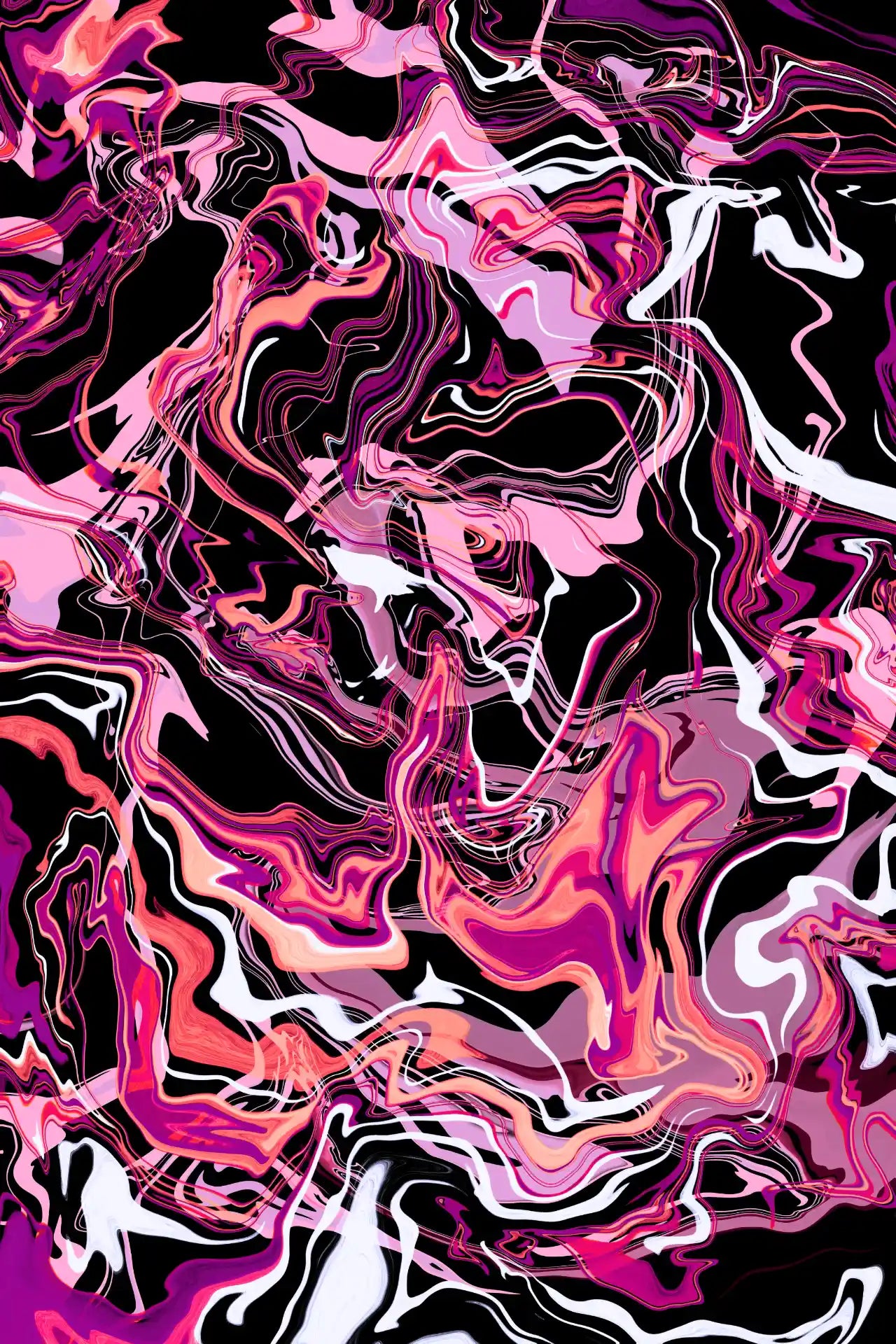 Abstract design with pink, purple, and black colors on a black background