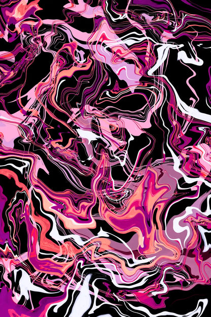Abstract design with pink, purple, and black colors on a black background
