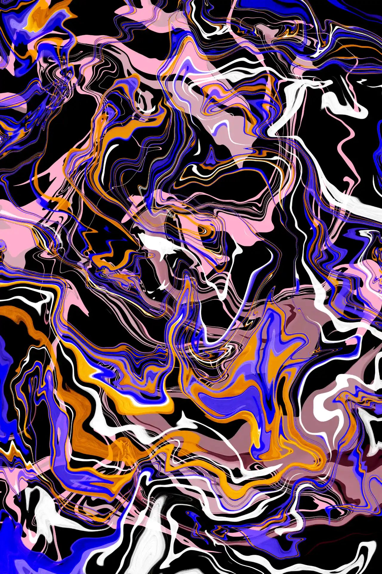 Abstract art with swirling colors on a black background