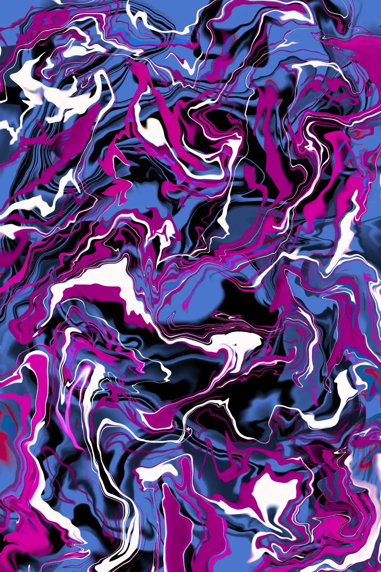 Abstract art with swirling patterns in blue, purple, and white.