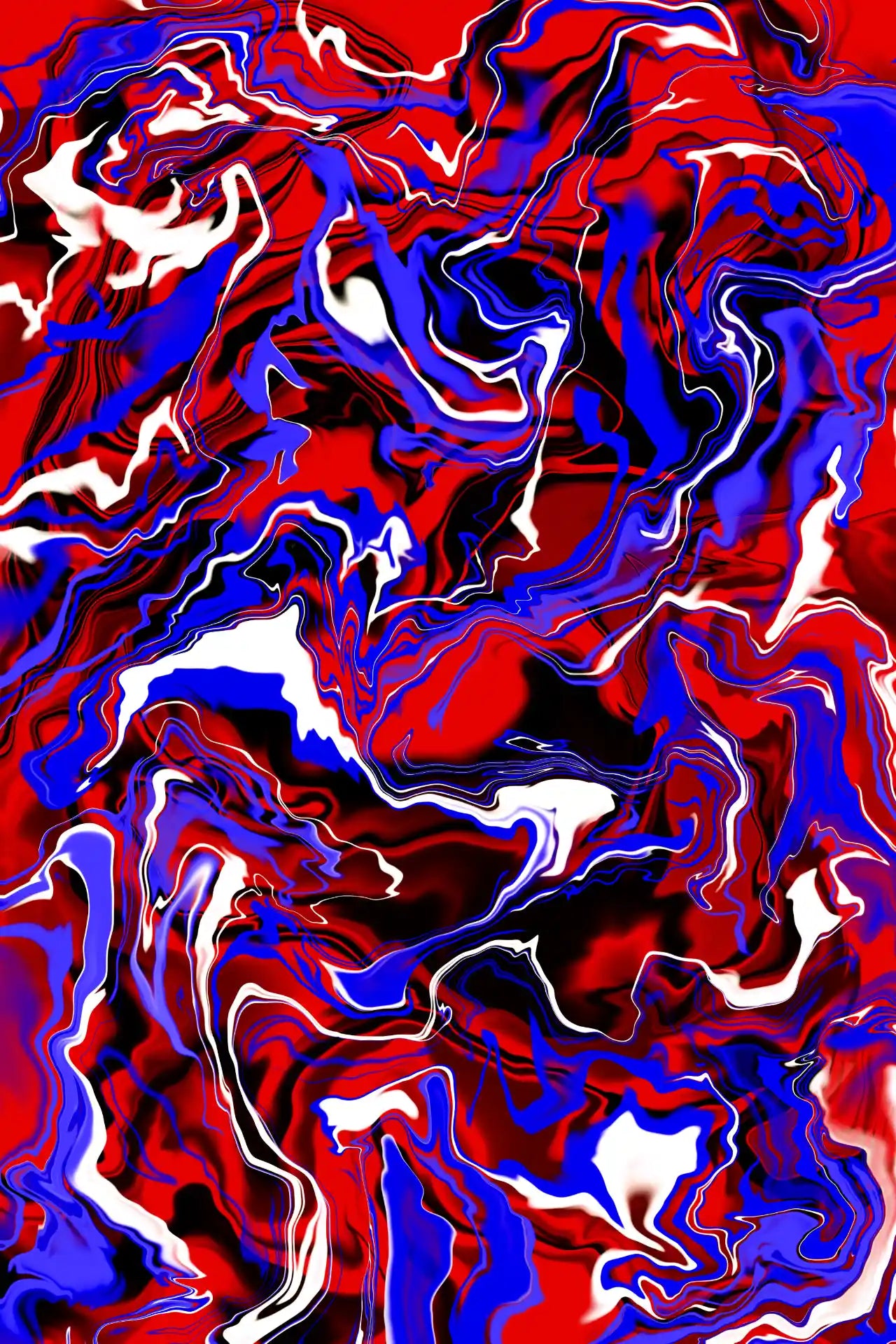 Abstract art with swirling red, blue, and white patterns