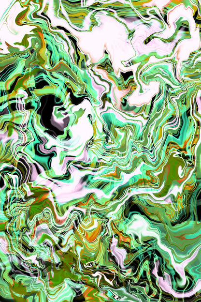Abstract multicolored pattern with green, white, and black colors.