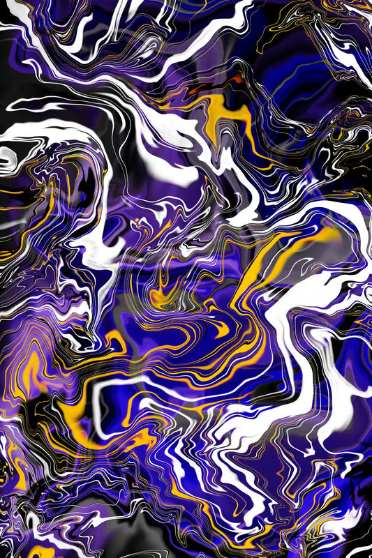 Abstract art with swirling colors of purple, yellow, and white.