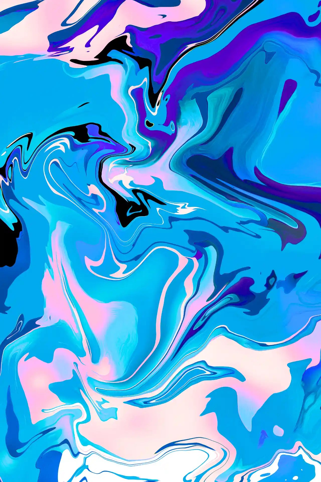 Abstract artwork with swirling blue, pink, and purple colors.
