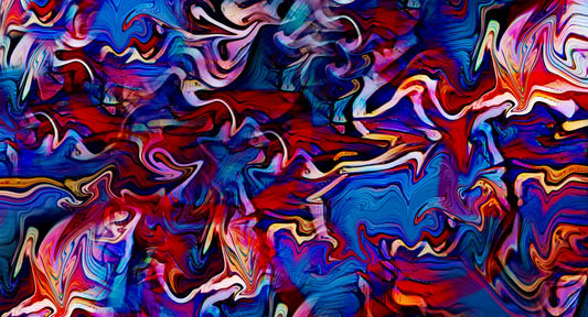 Abstract artwork with swirling colors in red, blue, and purple