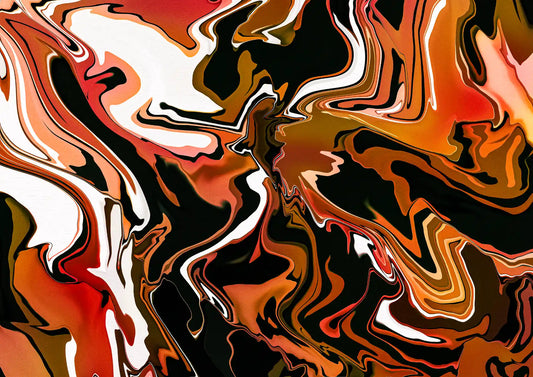 Abstract art with swirling colors of red, orange, and black.