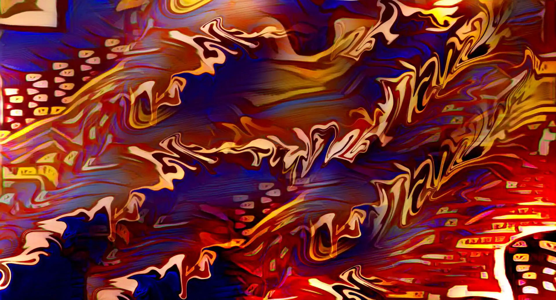 Abstract artwork with swirling colors and patterns