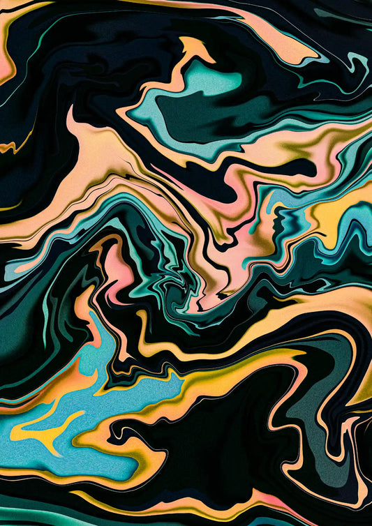 Abstract art with swirling colors on a black background