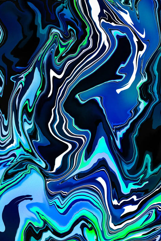 Abstract artwork with swirling blue and green patterns