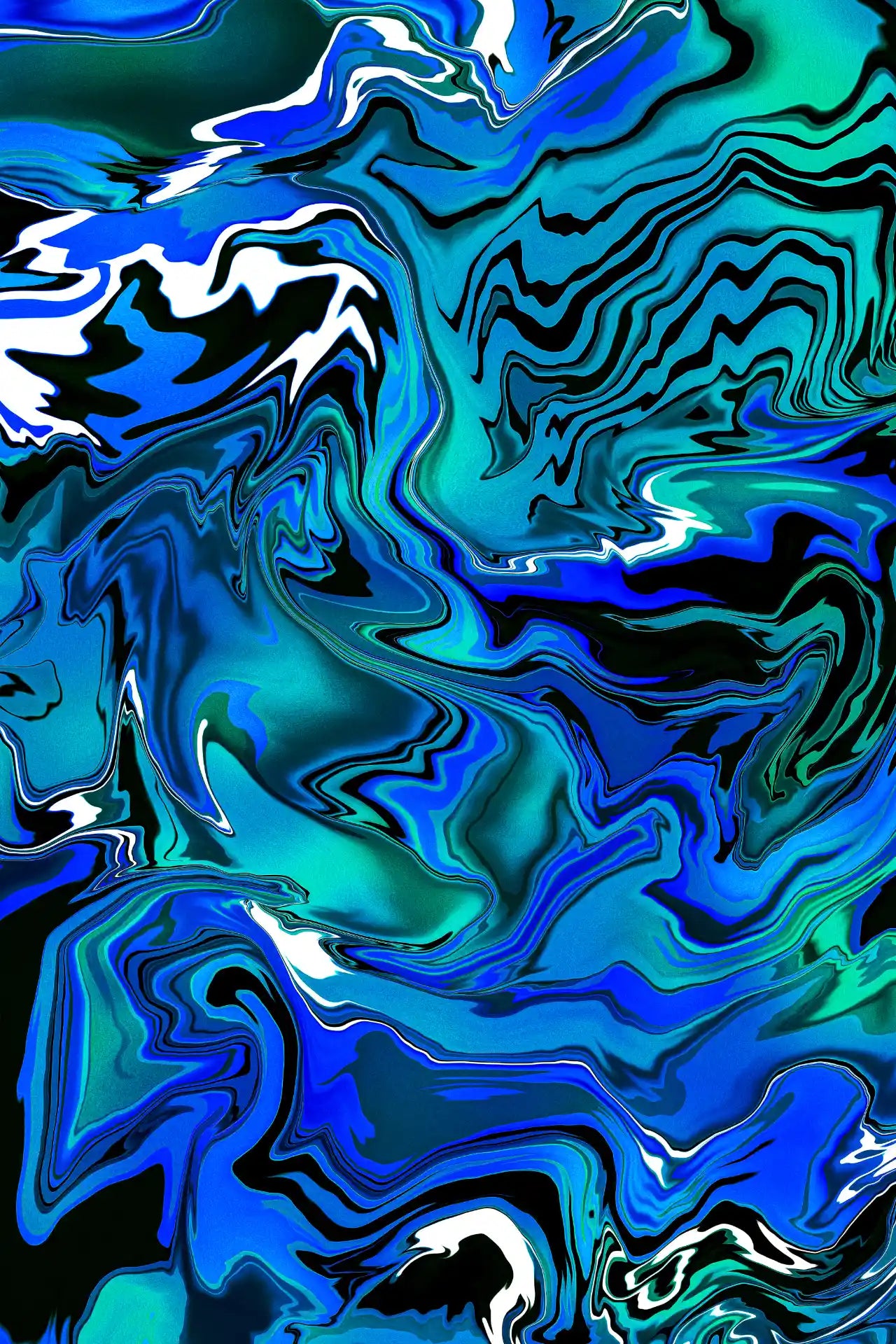 Abstract artwork with swirling blue and green patterns